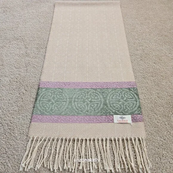 NEW Calzeat Celtic Knot Scarf Green & Purple - Picture 6 of 11